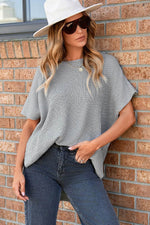 Load image into Gallery viewer, Apricot Short Sleeve Side Slit Oversized Sweater - Fashion Queen -  8
