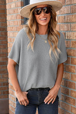Load image into Gallery viewer, Apricot Short Sleeve Side Slit Oversized Sweater - Fashion Queen -  9
