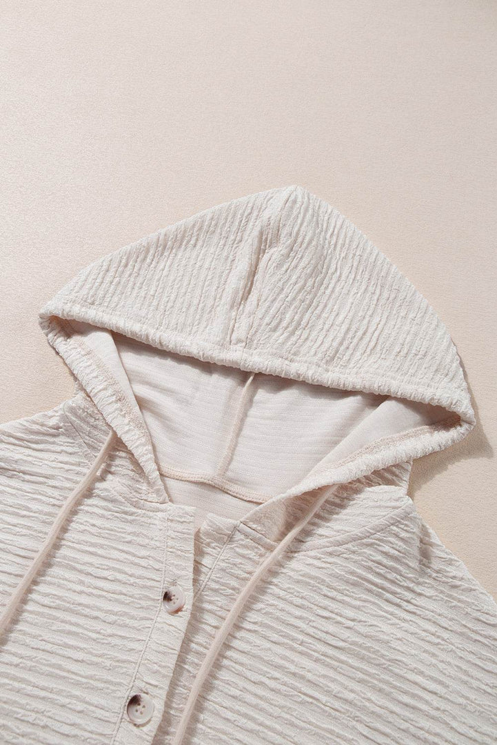 Apricot Solid Textured Drawstring Henley Hoodie - Fashion Queen -  13