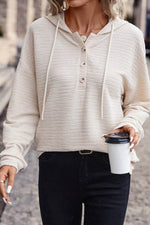 Load image into Gallery viewer, Apricot Solid Textured Drawstring Henley Hoodie - Fashion Queen -  4
