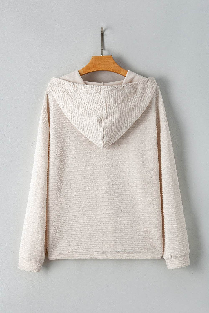 Apricot Solid Textured Drawstring Henley Hoodie - Fashion Queen -  8