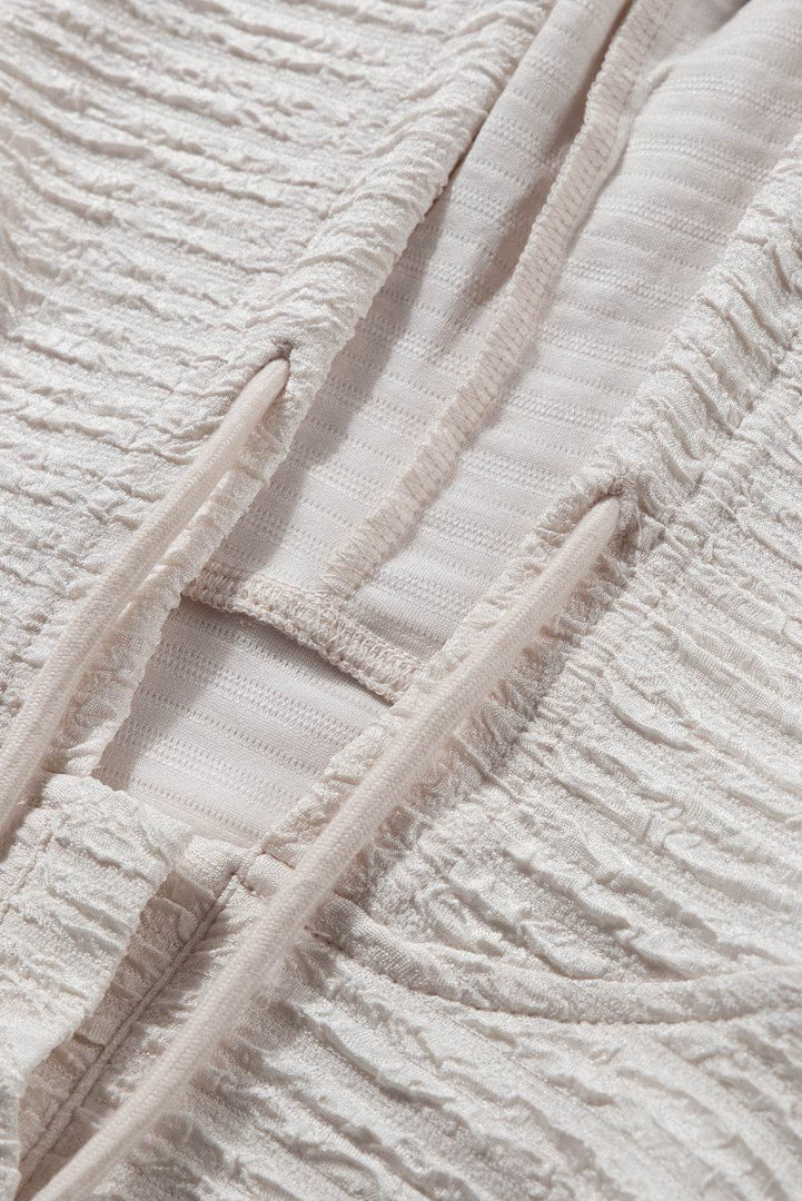 Apricot Solid Textured Drawstring Henley Hoodie - Fashion Queen -  9
