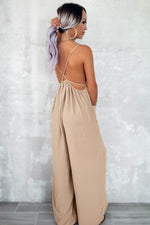 Load image into Gallery viewer, Apricot Spaghetti Straps Waist Tie Wide Leg Jumpsuit with Pockets - Fashion Queen -  2
