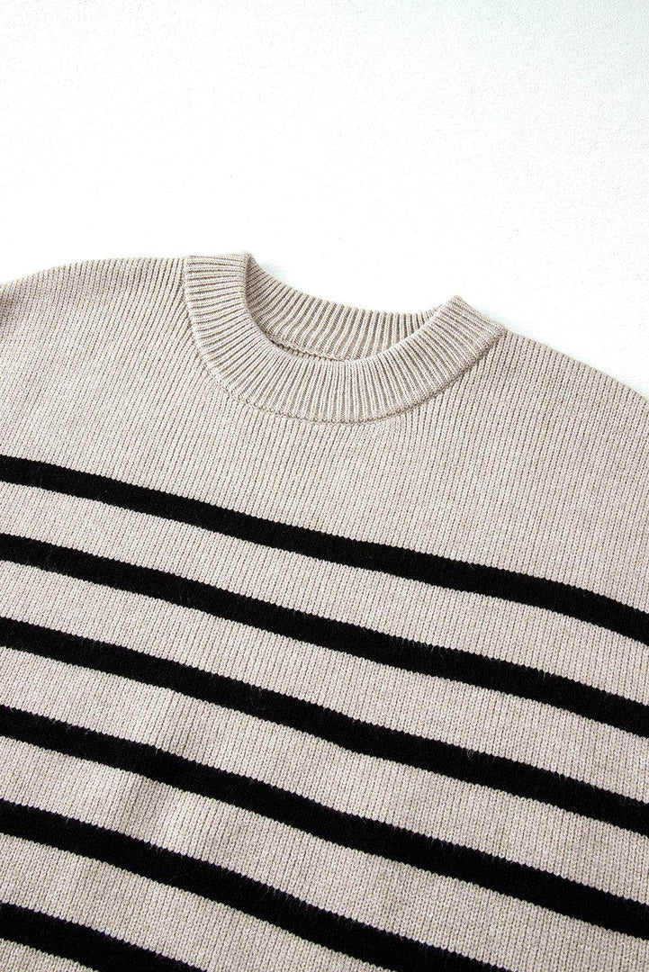 Apricot Stripe Boxy Knitted Round Neck Sweater Tank - Fashion Queen -  11