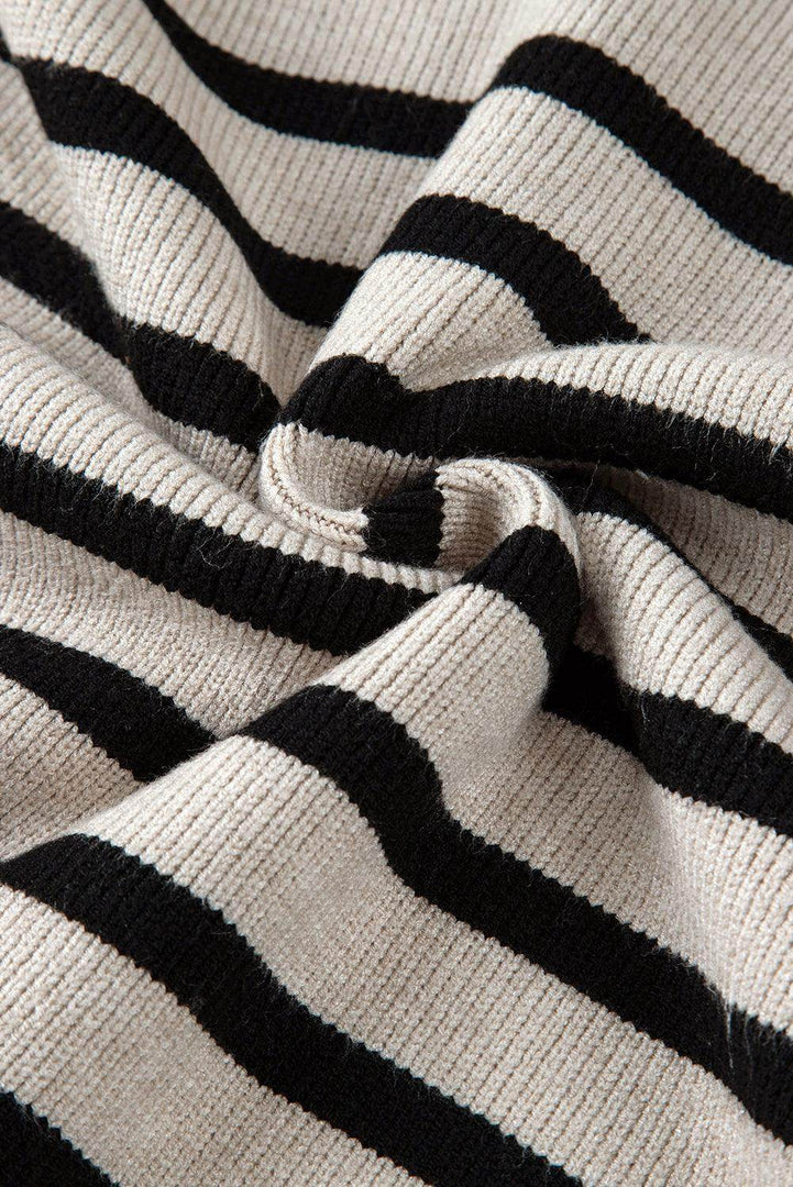 Apricot Stripe Boxy Knitted Round Neck Sweater Tank - Fashion Queen -  12