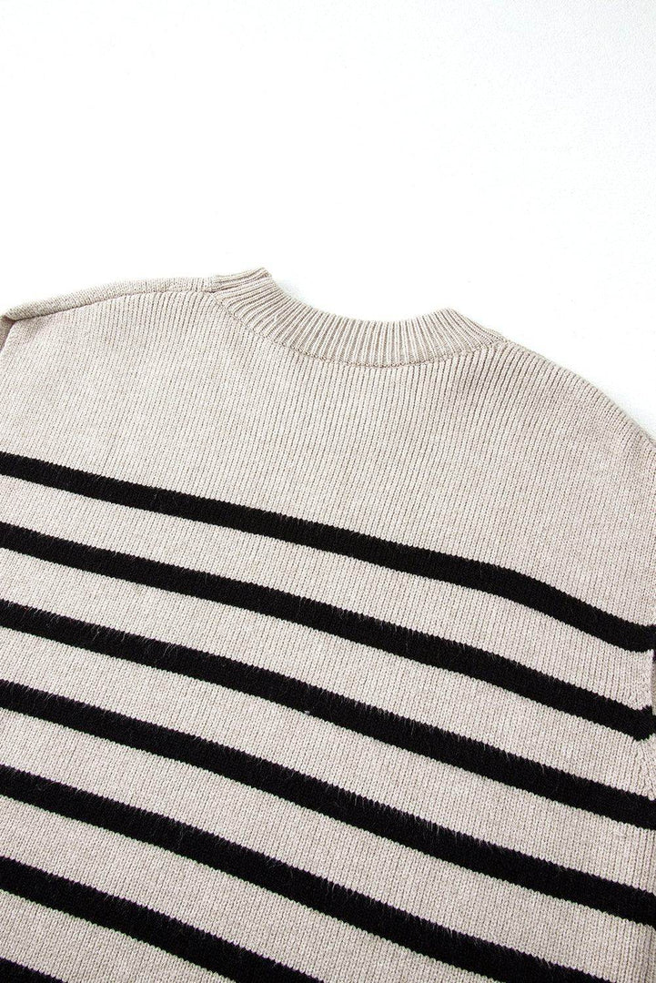 Apricot Stripe Boxy Knitted Round Neck Sweater Tank - Fashion Queen -  14