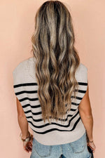 Load image into Gallery viewer, Apricot Stripe Boxy Knitted Round Neck Sweater Tank - Fashion Queen -  2
