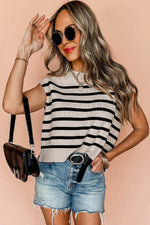 Load image into Gallery viewer, Apricot Stripe Boxy Knitted Round Neck Sweater Tank - Fashion Queen -  3
