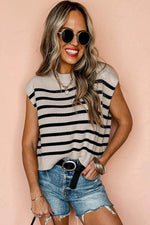 Load image into Gallery viewer, Apricot Stripe Boxy Knitted Round Neck Sweater Tank - Fashion Queen -  4
