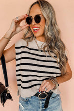 Load image into Gallery viewer, Apricot Stripe Boxy Knitted Round Neck Sweater Tank - Fashion Queen -  5
