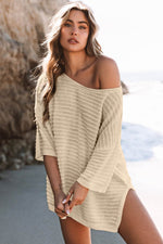 Load image into Gallery viewer, Apricot Textured Knit Drop Shoulder Tee - Fashion Queen -  3
