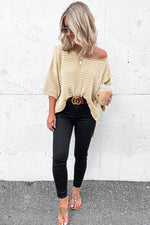 Load image into Gallery viewer, Apricot Textured Knit Drop Shoulder Tee - Fashion Queen -  9
