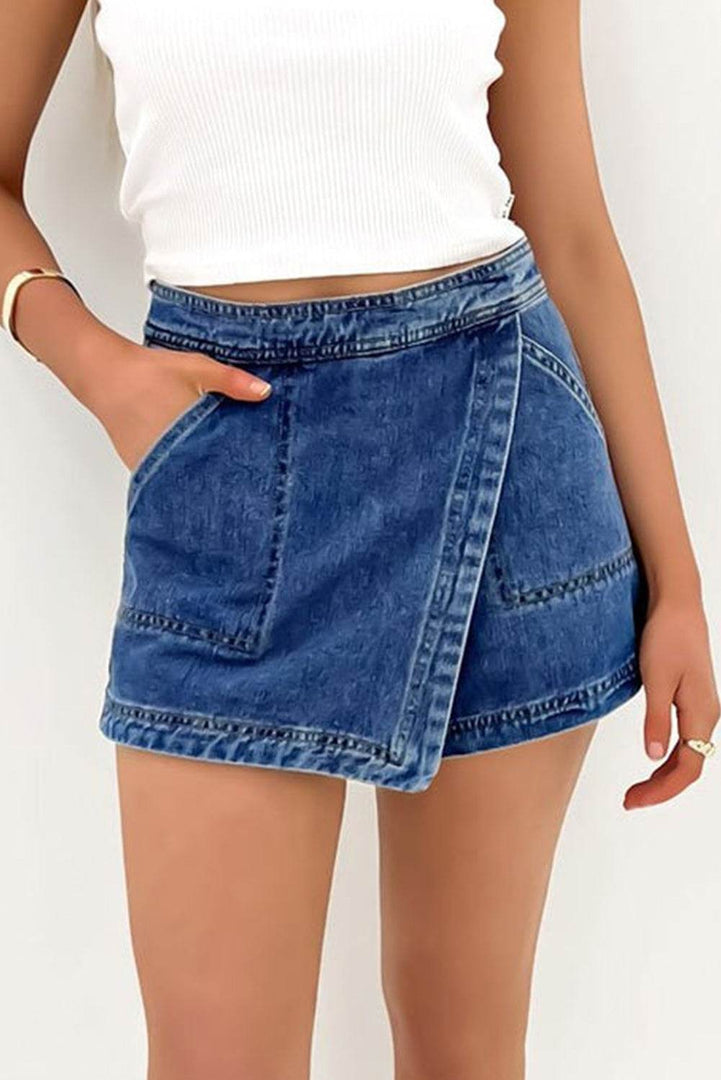 Ashleigh Blue Faux Wrapped Mini Denim Skort - Fashion Queen -  3