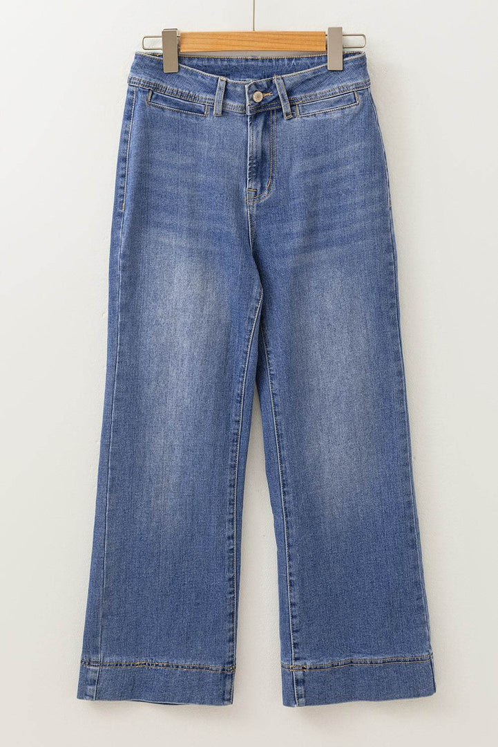 Ashleigh Blue Mineral Wash High Waist Bell Bottom Crop Jeans - Fashion Queen -  3