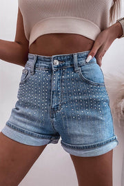 Ashleigh Blue Rhinestone Embellished Denim Shorts - Fashion Queen -  1