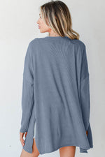 Load image into Gallery viewer, Ashleigh Blue Solid Color Rib Knit Open Front Tunic Cardigan - Fashion Queen -  2

