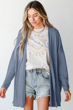 Load image into Gallery viewer, Ashleigh Blue Solid Color Rib Knit Open Front Tunic Cardigan - Fashion Queen -  4
