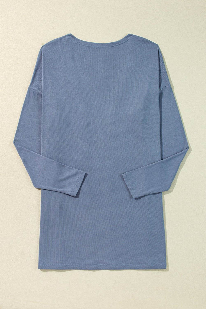 Ashleigh Blue Solid Color Rib Knit Open Front Tunic Cardigan - Fashion Queen -  7