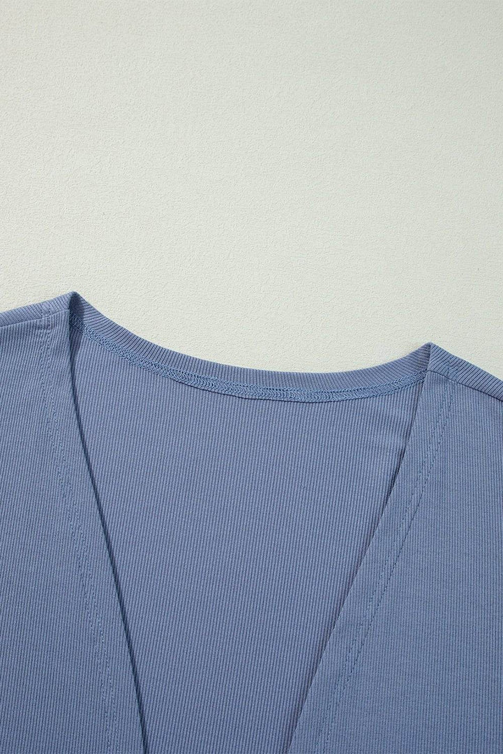 Ashleigh Blue Solid Color Rib Knit Open Front Tunic Cardigan - Fashion Queen -  8