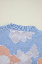 Load image into Gallery viewer, Beau Blue Floral O Neck Drop Shoulder Knitted Sweater - Fashion Queen -  10
