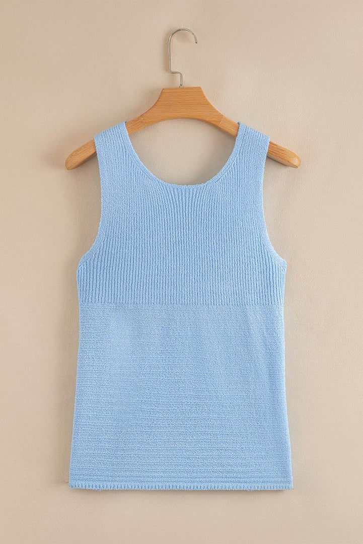 Beau Blue Horizontal Ribbing Patchwork Swing Sweater Tank - Fashion Queen -  10