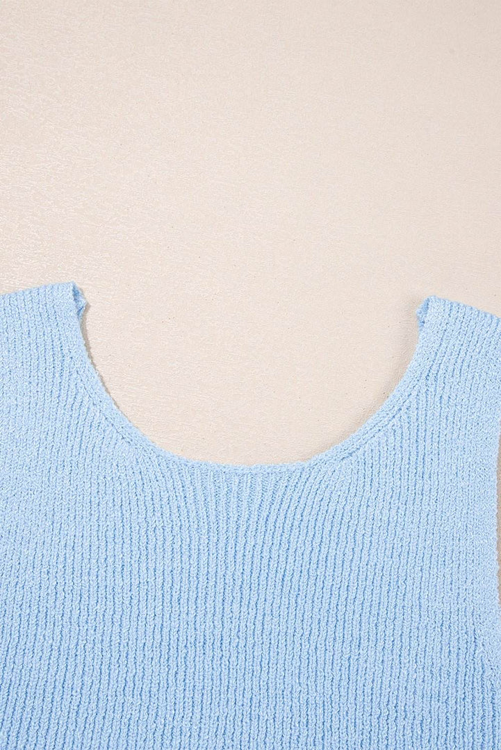 Beau Blue Horizontal Ribbing Patchwork Swing Sweater Tank - Fashion Queen -  11