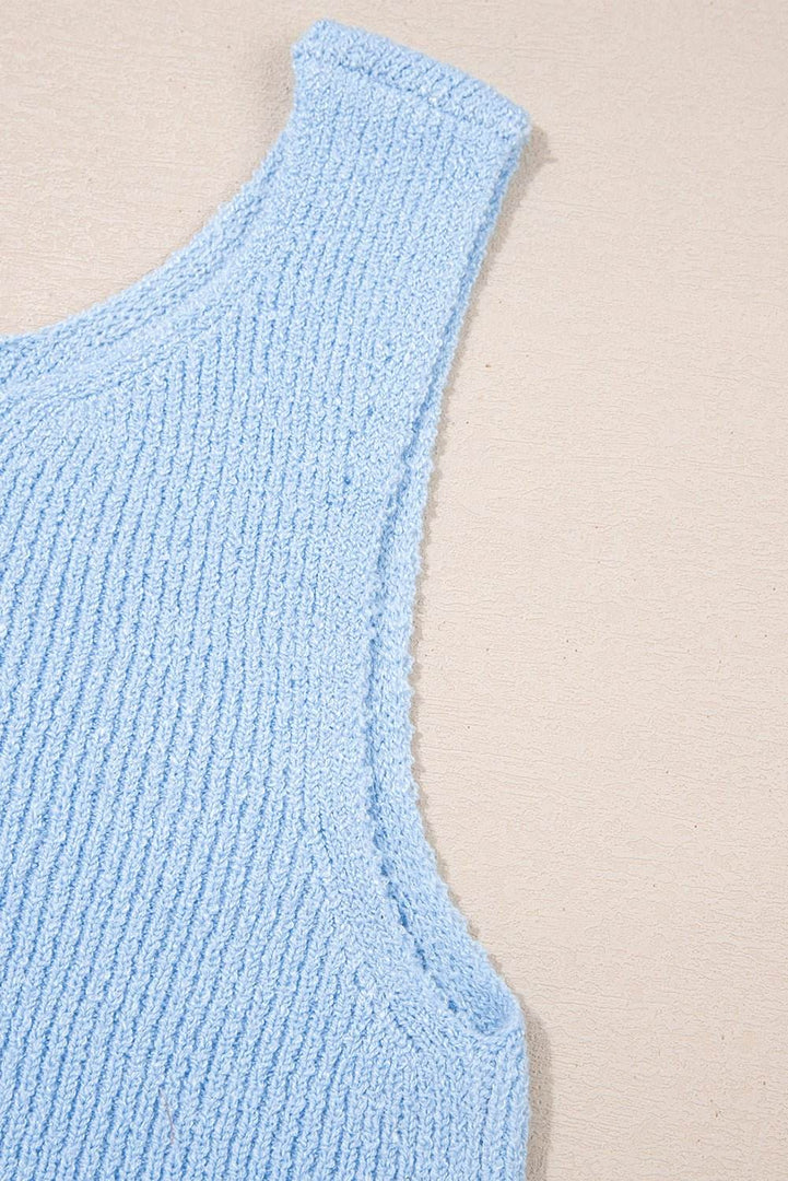 Beau Blue Horizontal Ribbing Patchwork Swing Sweater Tank - Fashion Queen -  14