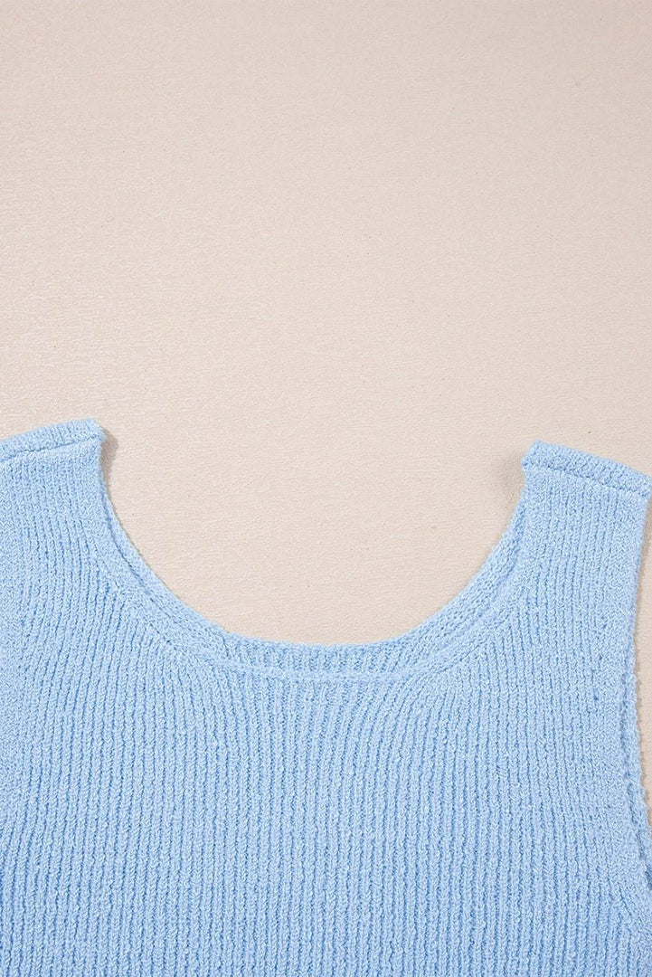 Beau Blue Horizontal Ribbing Patchwork Swing Sweater Tank - Fashion Queen -  15