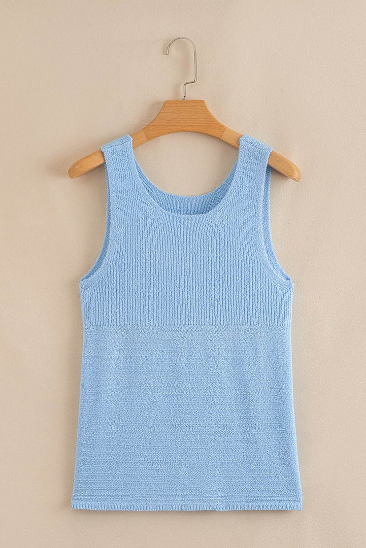 Beau Blue Horizontal Ribbing Patchwork Swing Sweater Tank - Fashion Queen -  9