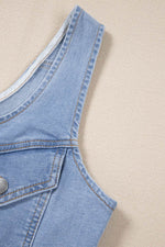 Load image into Gallery viewer, Beau Blue Light Wash Denim Buttoned Front Chest Pockets Sleeveless Slim Mini Dress - Fashion Queen -  8
