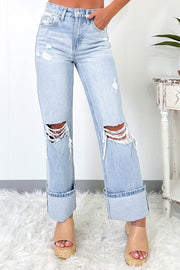 Beau Blue Light Wash Distressed Flare Jeans - Fashion Queen -  1