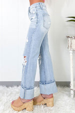 Load image into Gallery viewer, Beau Blue Light Wash Distressed Flare Jeans - Fashion Queen -  2
