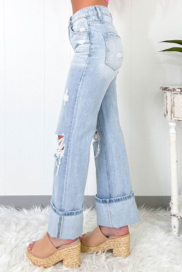 Beau Blue Light Wash Distressed Flare Jeans - Fashion Queen -  2
