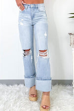 Load image into Gallery viewer, Beau Blue Light Wash Distressed Flare Jeans - Fashion Queen -  3

