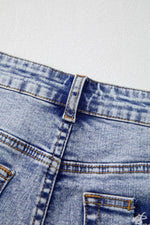 Load image into Gallery viewer, Beau Blue Pearl Studded Pockets Raw Hem Denim Shorts - Fashion Queen -  8
