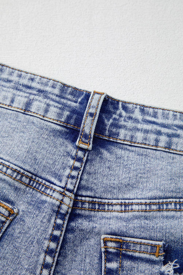 Beau Blue Pearl Studded Pockets Raw Hem Denim Shorts - Fashion Queen -  8