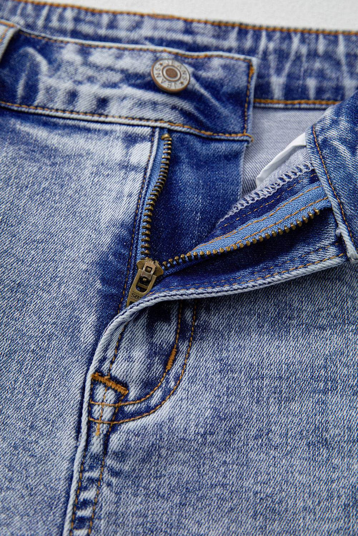 Beau Blue Pearl Studded Pockets Raw Hem Denim Shorts - Fashion Queen -  9