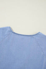 Load image into Gallery viewer, Beau Blue Puff Sleeve V Neck Tiered Ruffled Chambray Mini Dress - Fashion Queen -  10

