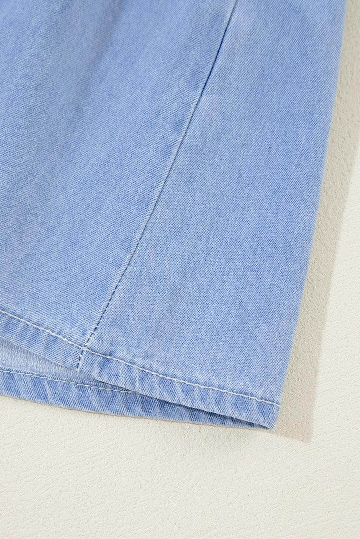 Beau Blue Puff Sleeve V Neck Tiered Ruffled Chambray Mini Dress - Fashion Queen -  12