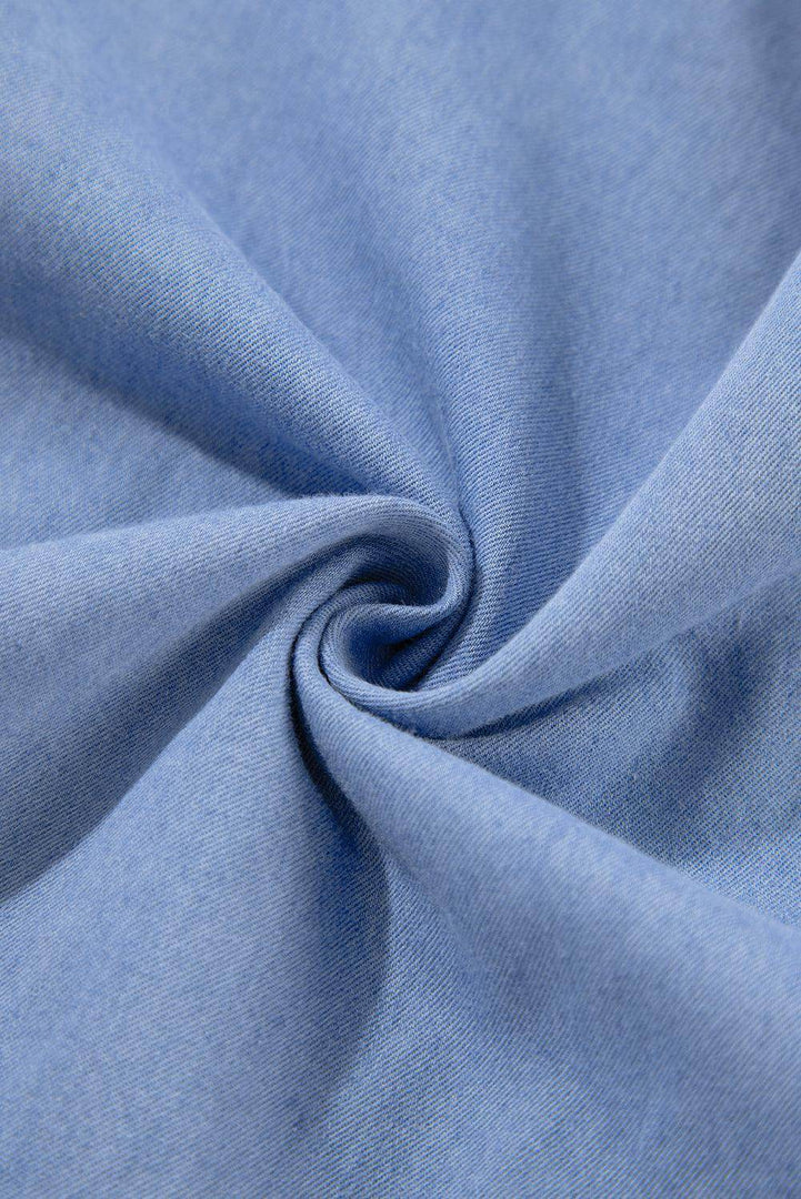 Beau Blue Puff Sleeve V Neck Tiered Ruffled Chambray Mini Dress - Fashion Queen -  13