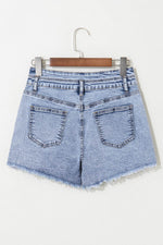 Load image into Gallery viewer, Beau Blue Rhinestone Light Wash Raw Hem High Waist Denim Shorts - Fashion Queen -  13
