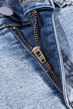 Load image into Gallery viewer, Beau Blue Rhinestone Light Wash Raw Hem High Waist Denim Shorts - Fashion Queen -  19
