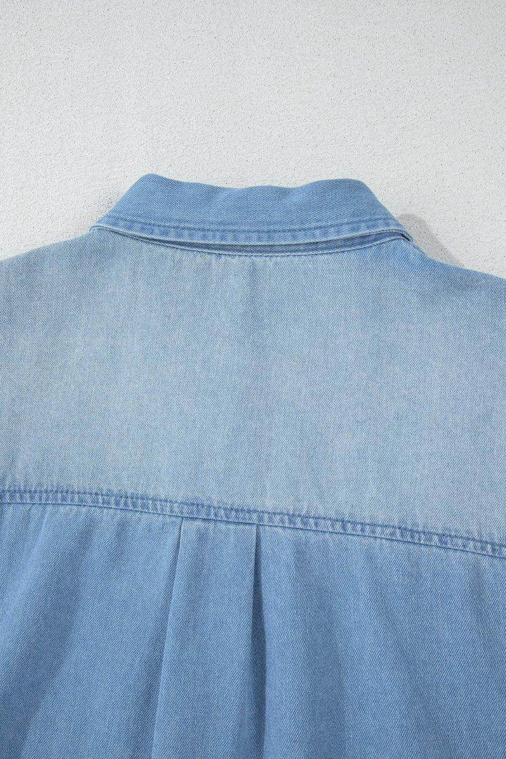 Beau Blue Risen Medium Washed Denim Shirt Dress - Fashion Queen -  11