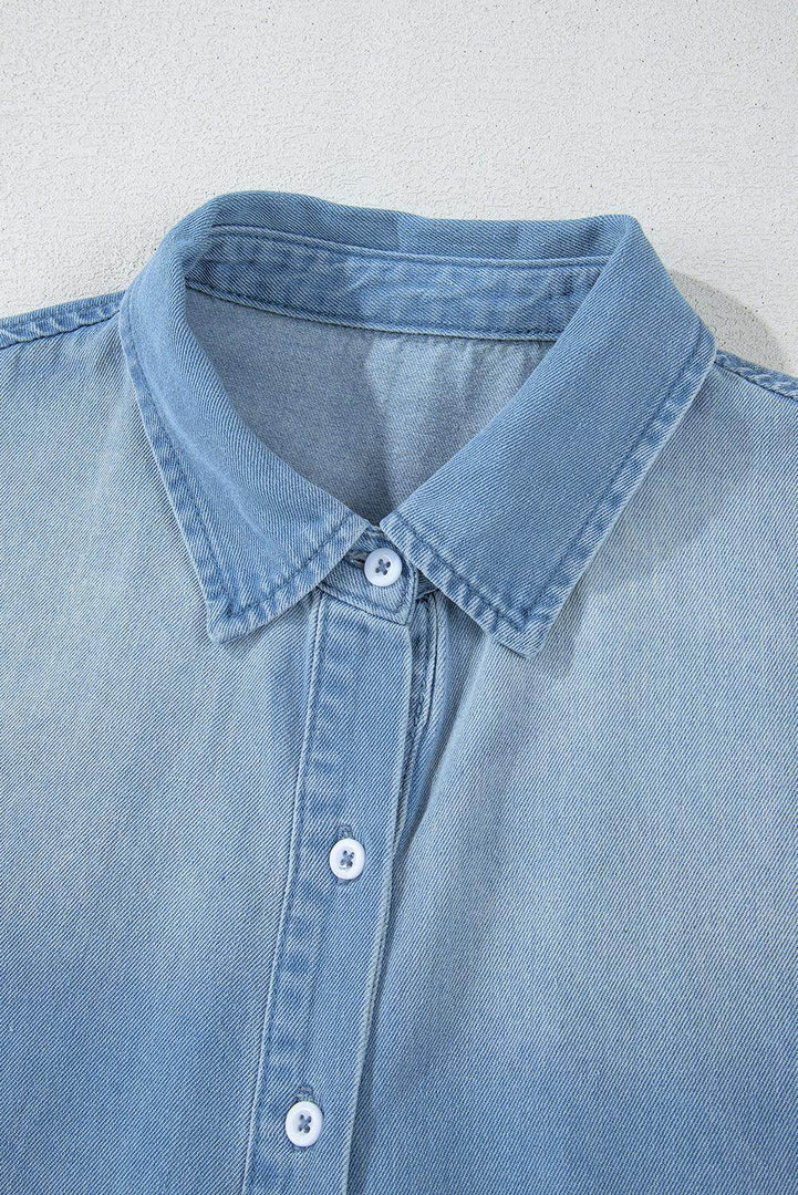 Beau Blue Risen Medium Washed Denim Shirt Dress - Fashion Queen -  5