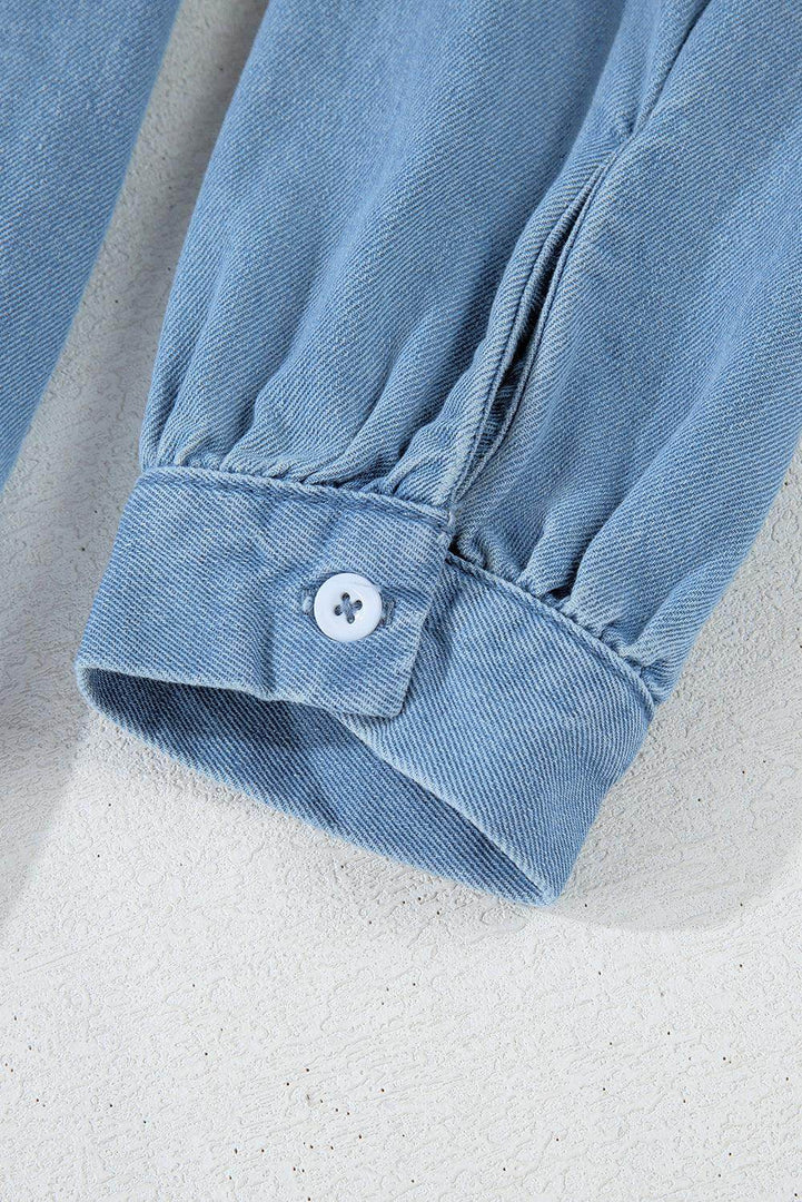 Beau Blue Risen Medium Washed Denim Shirt Dress - Fashion Queen -  9