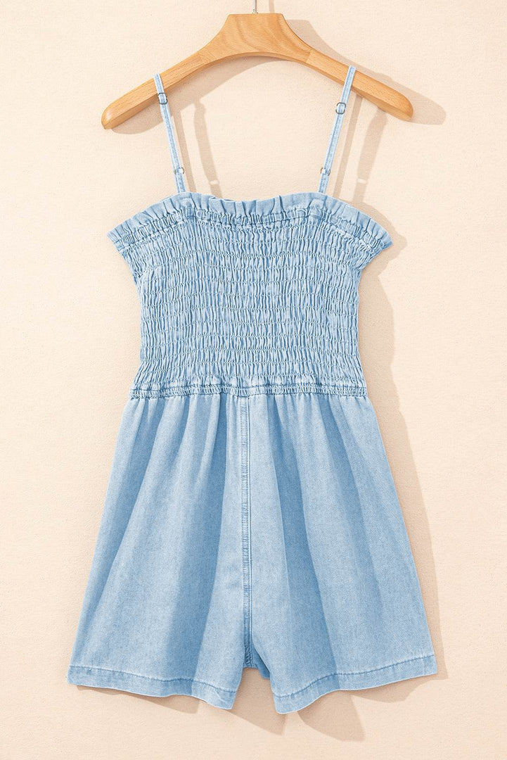 Beau Blue Spaghetti Strap Smocked Denim Romper - Fashion Queen -  10