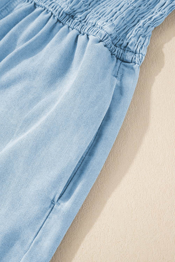 Beau Blue Spaghetti Strap Smocked Denim Romper - Fashion Queen -  12