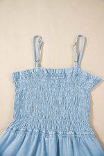 Load image into Gallery viewer, Beau Blue Spaghetti Strap Smocked Denim Romper - Fashion Queen -  15
