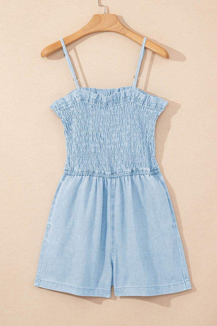 Beau Blue Spaghetti Strap Smocked Denim Romper - Fashion Queen -  9