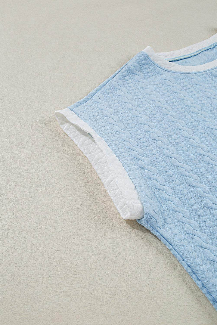 Beau Blue Textured Colorblock Edge Tank Top High Waist Pants Set - Fashion Queen -  17